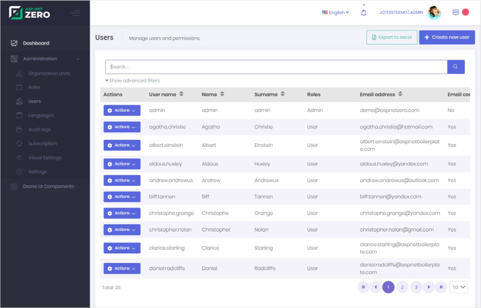 screenshot of ASP.NET Zero